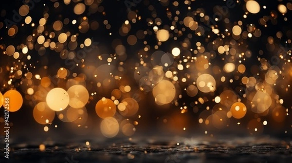 Fototapeta Black bokeh golden glitter, banner background for special day or month like the oscars, black friday, New Year, Decoration Day, or christmas