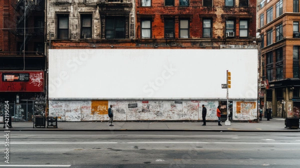 Fototapeta A white building with a large blank wall and graffiti on it