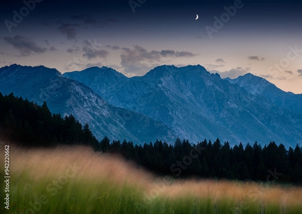 Fototapeta Cascade mountains  evening.