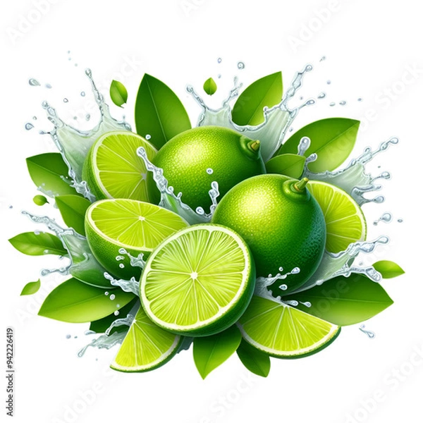 Obraz Fresh Limes Splashing with Leaves 