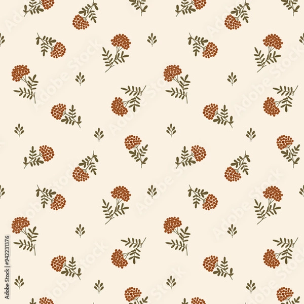 Fototapeta autumnal rowan berry vector seamless pattern for seasonal designs