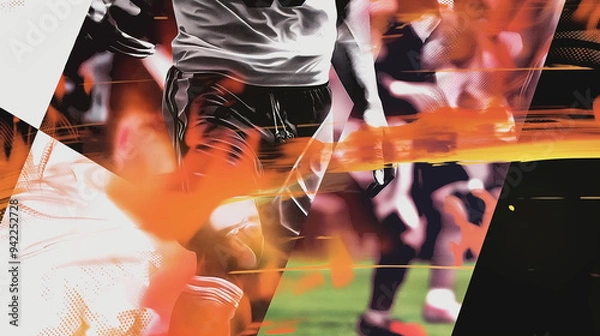 Fototapeta Soccer player running with orange abstract light trail effect