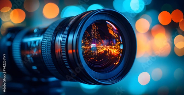 Fototapeta A camera lens with a colorful background