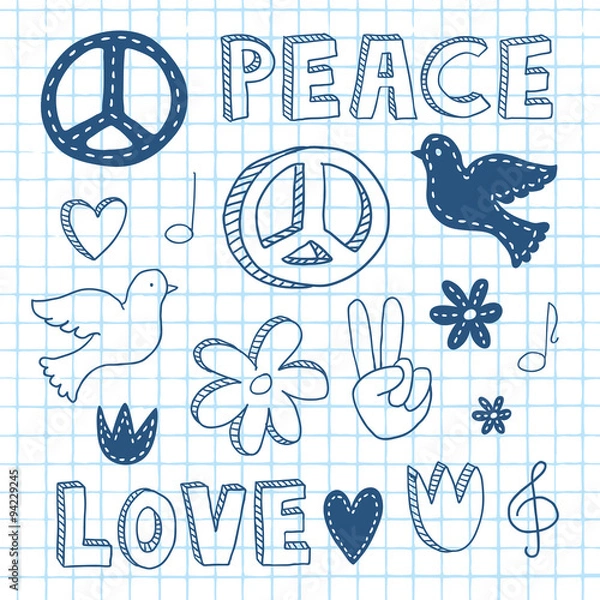 Fototapeta Peace doodle set