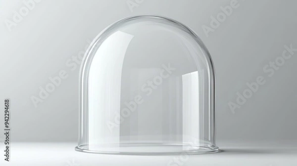 Fototapeta Glossy Glass Dome Display, an elegant 3D vector design featuring a transparent cover ideal for showcasing items, protection displays, exhibition cases, jars, or spherical globes
