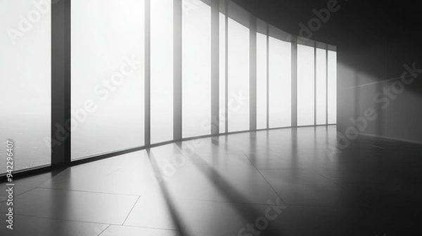 Fototapeta Modern Minimalist Office Interior with Large Windows and Sunlight