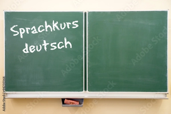 Fototapeta Language Course / Chalkboard with the word language course