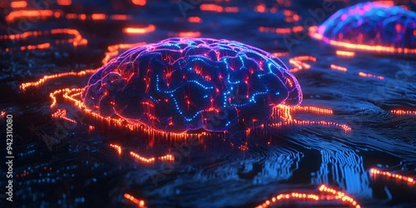 Fototapeta  Futuristic Brain Circuitry, Artificial Intelligence and Neural Network Visualization , Digital Brain with Neural Circuits, AI and Technology Concept