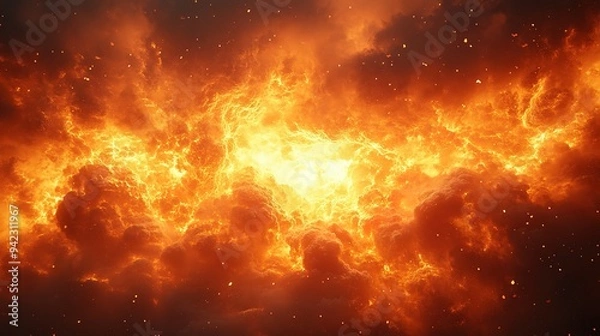 Fototapeta Fiery Clouds and Sparkles in an Inferno