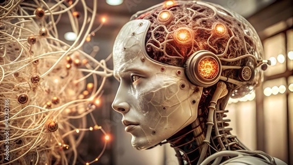 Fototapeta Artificial intelligence, neural network. Connected dots. 