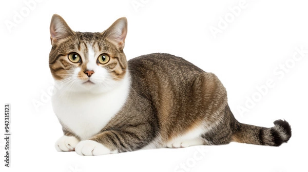 Fototapeta Tabby cat lying down on transparent background