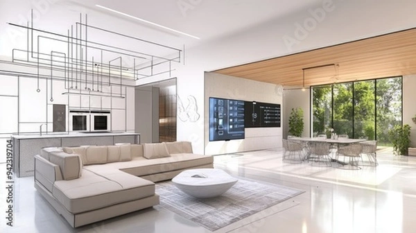 Fototapeta Smart house concept with integrated technology visuals