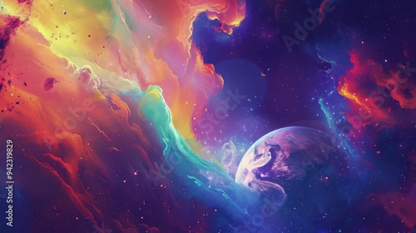 Obraz Earth, vibrant colors, outer space view, trippy