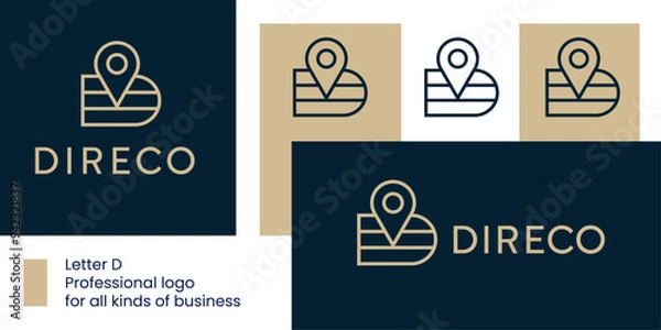 Fototapeta Letter D Design with Map Pin and Horizontal Line Details.