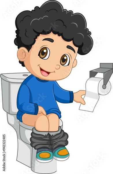 Obraz Cartoon little boy sitting on the toilet