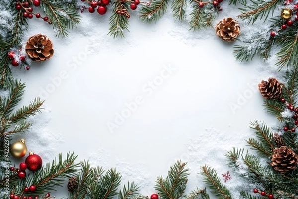 Obraz Festive Christmas New Year border. Xmas background and frame composition. Christmas banner and web poster