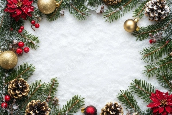 Fototapeta Festive Christmas New Year border. Xmas background and frame composition. Christmas banner and web poster