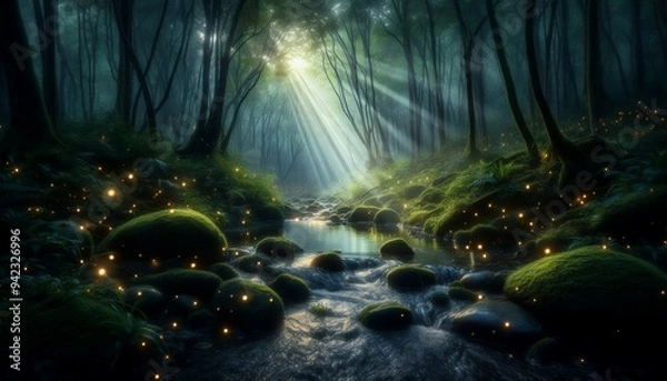 Fototapeta Tranquil Forest Waterfall in Lush Green Surroundings 4K Image