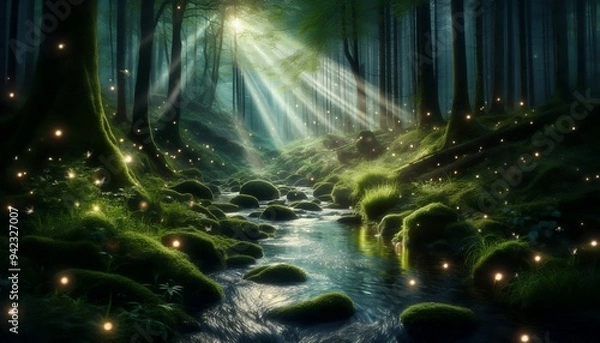 Fototapeta Tranquil Forest Waterfall in Lush Green Surroundings 4K Image