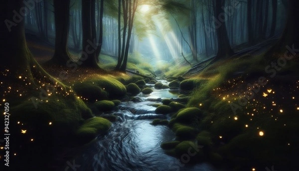 Fototapeta Tranquil Forest Waterfall in Lush Green Surroundings 4K Image