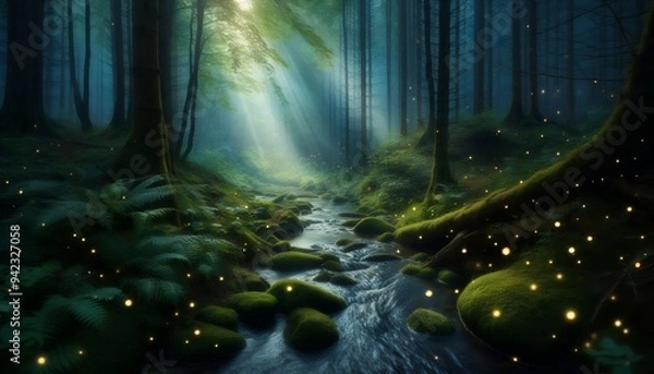 Fototapeta Tranquil Forest Waterfall in Lush Green Surroundings 4K Image