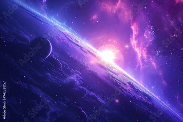 Obraz the sun in outer space is shown coming out of the planets, in the style of conceptual digital art