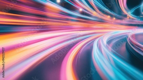Fototapeta Vibrant light trails, speed and dynamism of future technology and innovation, advancements in digital transformation and cutting-edge development
