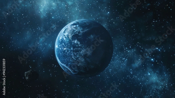 Obraz planet image in space with stars and planets, in the style of dark silver and dark blue