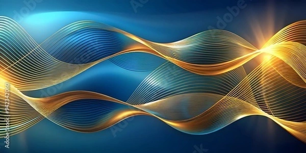 Fototapeta luminous abstract background with blue and gold wave flow