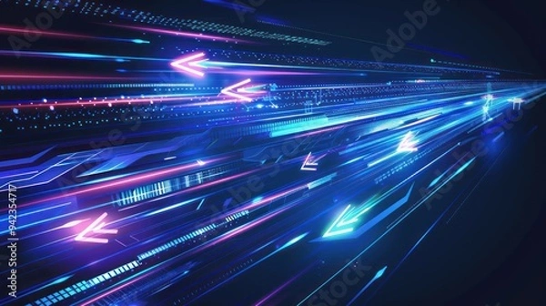 Fototapeta Abstract Digital Flow with Glowing Arrows