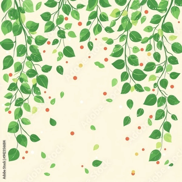 Fototapeta Green Leaves and Berries Branch Pattern Background