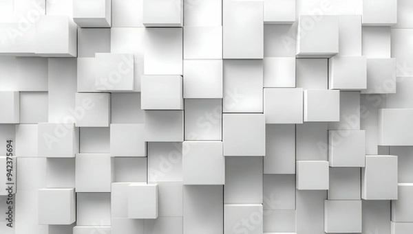 Obraz A modern, abstract background featuring three-dimensional white cubes arranged in a random pattern, creating a clean aesthetic.