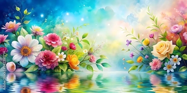 Fototapeta colorful floral backdrop with vivid hues on serene water