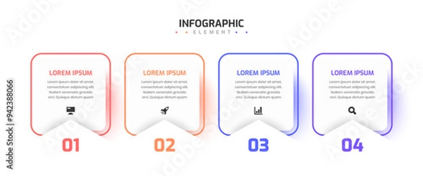 Fototapeta Business Infographic Presentation Template with Thin Line Square Label Icon and 4 Number