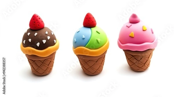 Fototapeta Clay Plasticine Ice Cream: Playful and Creative Representation of a Delicious Ice Cream Treat, Isolated on a White Background