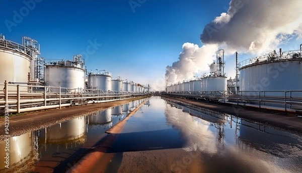 Fototapeta 석유 정제 공장, 석유를 정제하는 탱크