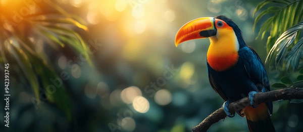 Fototapeta Toco toucan. Toucan sitting on a branch in the Tropical forest. toucan in the jungle Generative AI