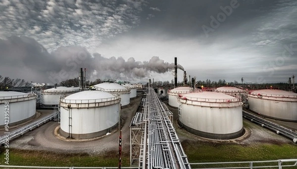 Fototapeta 석유 정제 공장, 석유를 정제하는 탱크