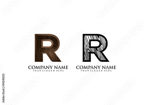 Fototapeta initial R wooden texture contour vector logo icon