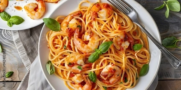 Fototapeta spaghetti with seafood