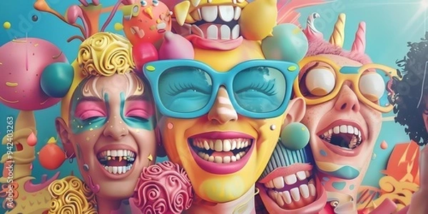 Fototapeta Some faces smiling, glasses 