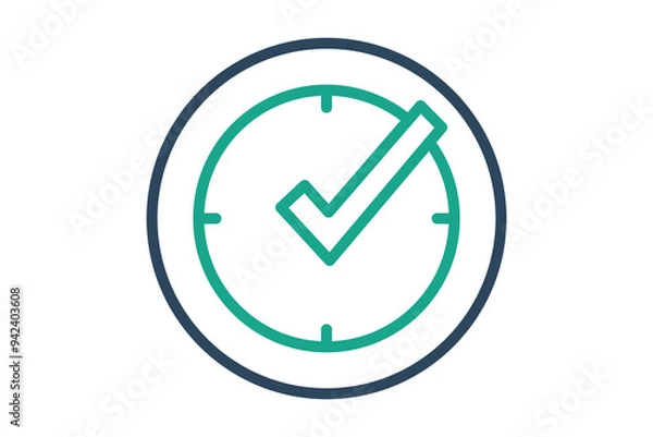 Obraz Real time icon. line icon style. clock with check mark. icon related to efficiency. productivity elements vector illustration