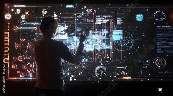 Obraz Cybersecurity Expert Monitoring Global Data Network