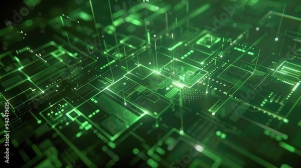 Fototapeta Abstract Green Circuit Board with Glowing Lines