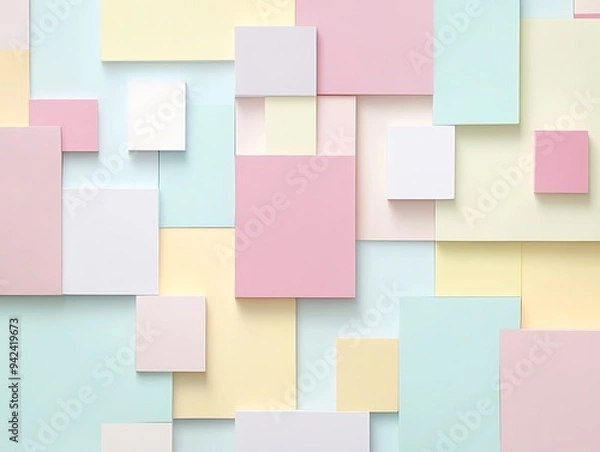 Fototapeta A minimalistic design with pastel squares and rectangles arranged in a grid, creating a balanced and harmonious pattern