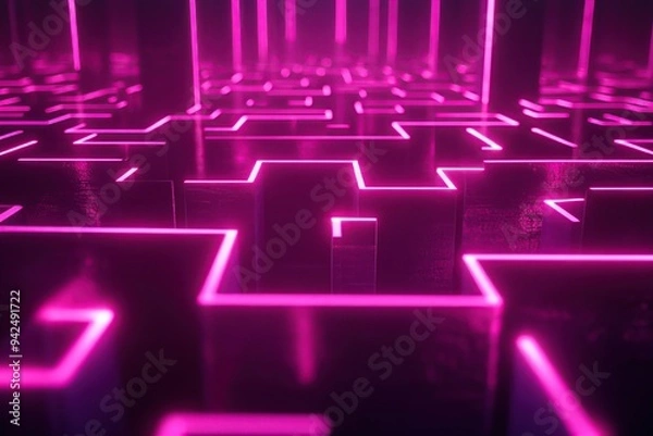 Fototapeta A neon-lit maze with glowing lines, creating an abstract and futuristic background for design projects