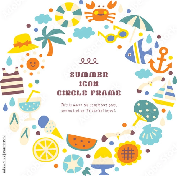 Obraz 夏素材のアイコンイラストリース円形枠