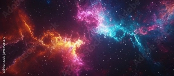 Fototapeta Colorful space galaxy cloud nebula in a 3D cartoon rendering Stary night cosmos features universe science and astronomy Supernova background wallpaper