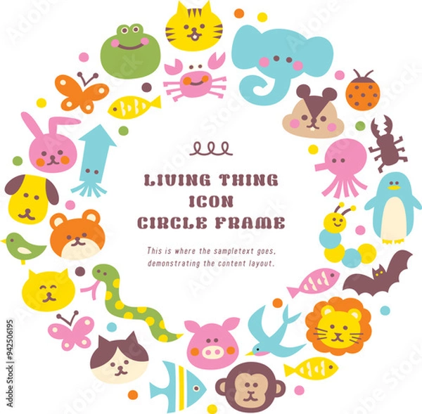 Obraz 生き物素材のアイコンイラストリース円形枠