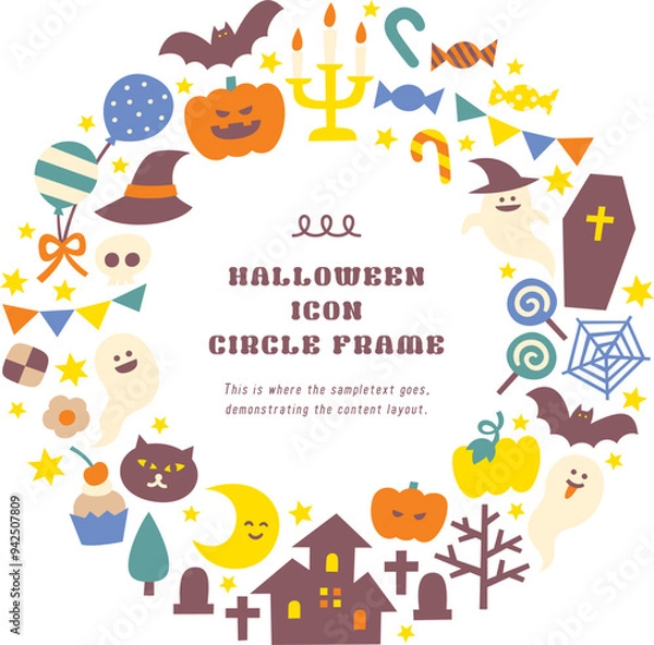 Obraz ハロウィン素材のアイコンイラストリース円形枠